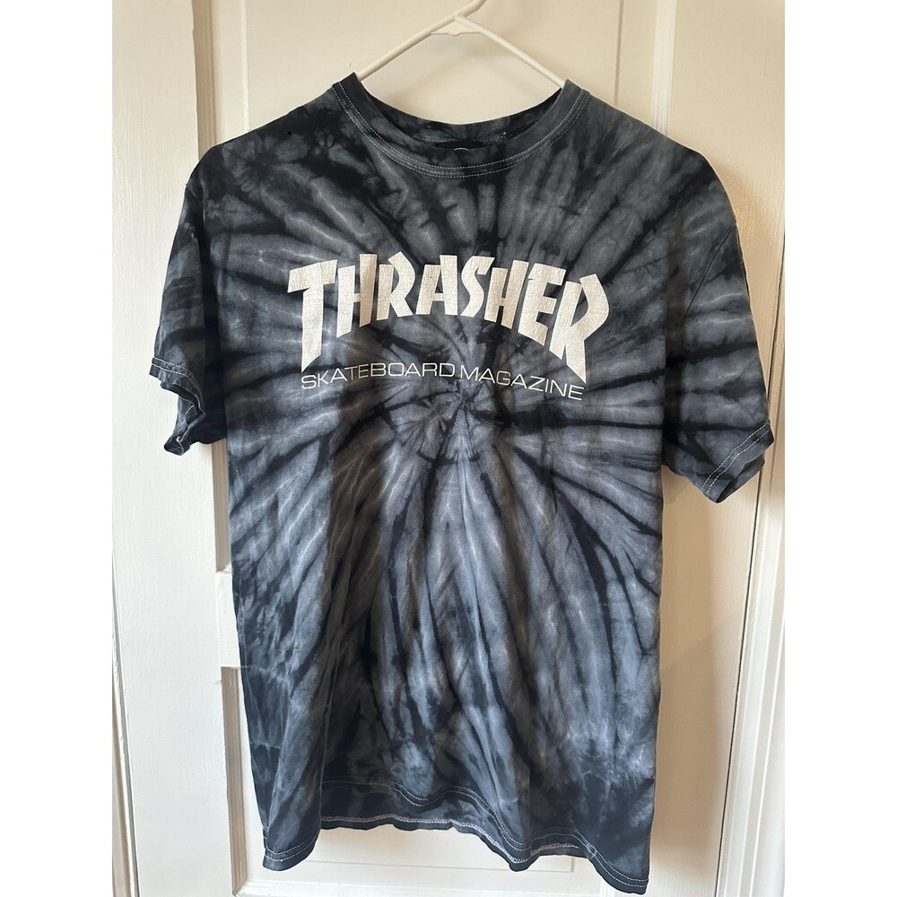 Vintage 1990s Thrasher Shirt Mens Medium Gray Tie Dye Skateboard Magazine Logo
